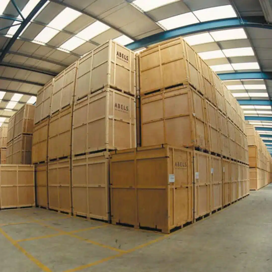 palletised furniture in warehouse