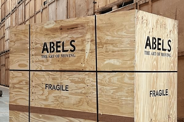 wooden storage unit in a secure warehouse facility